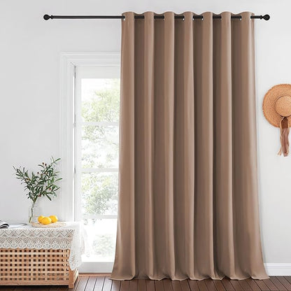 NICETOWN Patio Curtain Room Darkening, Silver Grommet Blackout Window Treatment Thelma Insulated Room Divider Sliding Door Panel for Night Shift, Cappuccino, 1 Panel, 100" W by 120" L