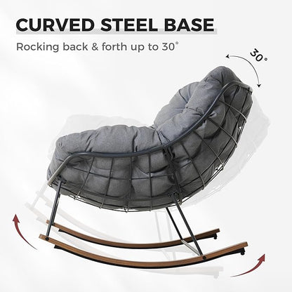 Grand patio Outdoor Rocking Chair, Oversized Papasan Rocking Chair with Thick Cushion, Indoor Outdoor Cozy Rocker for Balcony, Living Room, Patio, Gray