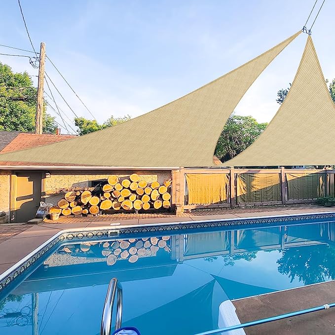 E&K Sunrise 24' x 24' x 24' Sun Shade Sail Triangle Canopy Shade Cover UV Block for Patio Backyard Garden Outdoor (Sand)