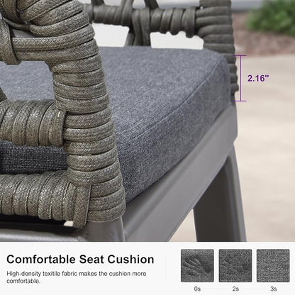 PURPLE LEAF Outdoor Rattan 29" Bar Stools Set of 2, Modern Boho Aluminum Patio Bar Height Chair with Cushion and Back for Garden Outdoor and Indoor, Smoke Grey