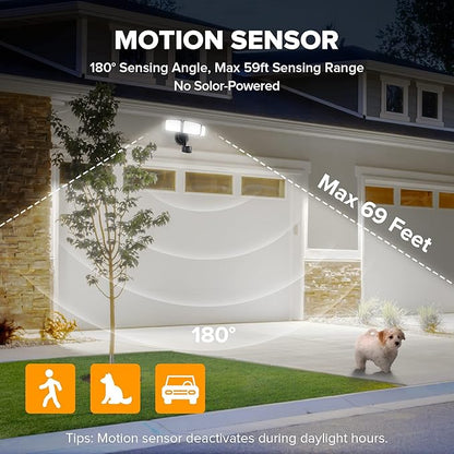 LUTEC 2 Pack 72W 7500LM LED Security Lights Motion Sensor Light Outdoor, 5000K Daylight, IP65 Waterproof, Dusk to Dawn, 3-Head Motion Detected Flood Light for Garage, Yard, Porch(Black)