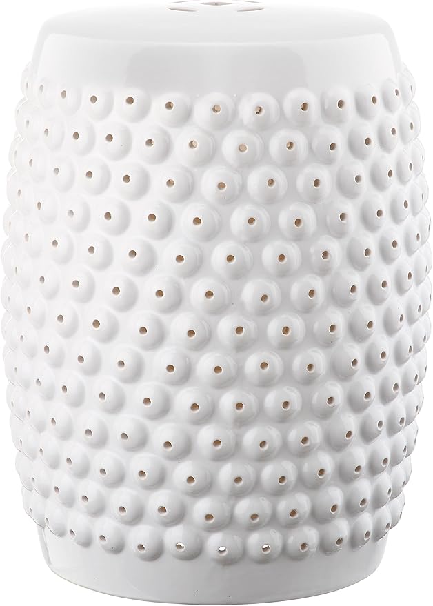 Decorative Garden Stool, White Ceramic, 18-Inch Tall