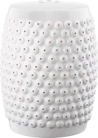 Decorative Garden Stool, White Ceramic, 18-Inch Tall
