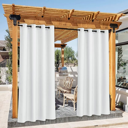 NICETOWN Canvas Waterproof Outdoor Curtains for Patio, Rustproof Grommet Indoor Outdoor Light & Heat & Cold Blocking Porch Curtains for Yard/Gazebo/Porch, W55 x L78, Lily White