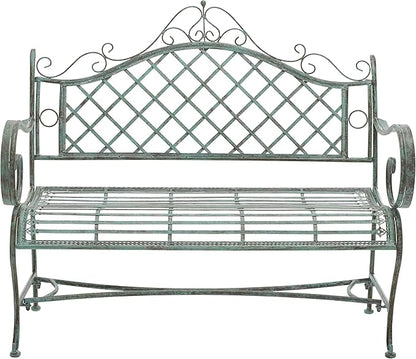 SAFAVIEH Outdoor Collection Abner Victorian Antique Dark Green Wrought Iron 46-inch Wide Garden Bench