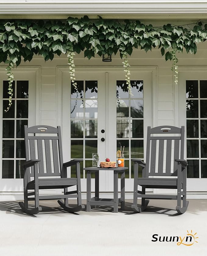 Rocking Chairs for Outdoor Use, Dark Grey, 380 lb Capacity, High Back