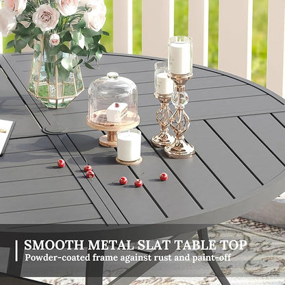 VICLLAX Round Patio Table with Adjustable Umbrella Hole for 4, All Weather Metal Outdoor Dining Table for Lawn Garden, 40.6" Outdoor Coffee Table, Grey Tabletop