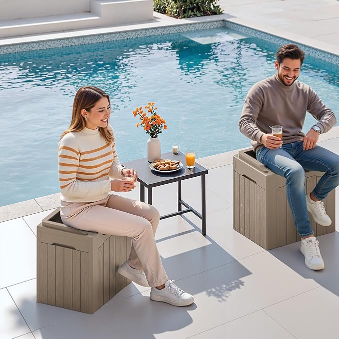 Deck Box 30 Gallon Light Brown Resin, Lockable and Waterproof 2 Pack
