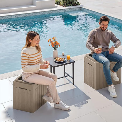 Deck Box 30 Gallon Light Brown Resin, Lockable and Waterproof 2 Pack