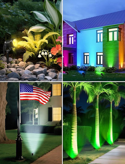 OurLeeme Lawn Flood Light Stake, 2-in-1 Waterproof Outdoor Remote controlle Landscape Lighting Spotlight Wall Light for Yard Garden Driveway Pathway Pool (4 Pack)