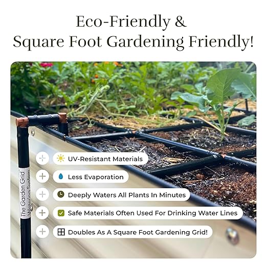 Garden Grid Watering System | Raised Garden Bed Drip Irrigation System – But Better | Pre-Assembled, Waters Every Plant Evenly, 2-Minute Setup | Square Foot Gardening Grid | US-Made (Cornerless, 4x8)