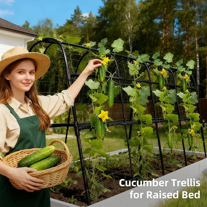 Cucumber Trellis for Raised Bed, U-Shape Garden Arch Metal Support for Climbing Plants, Metal Arch Plant Support Vegetables Trellis, Plant Support for Vine Outdoor(Black, 63*30*47inch(L*W*H))
