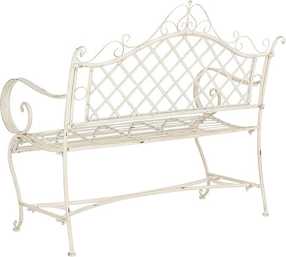 Safavieh PAT5017A Collection Adina Antique White Wrought Iron 51.25" Outdoor Garden Bench