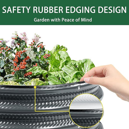 2 Pcs 2x2X1 ft Metal Galvanized Round Raised Garden Bed Kit Outdoor, Cream White Planter Garden Bed, Raised Box for Vegetables, Fruits, Flowers & Herbs