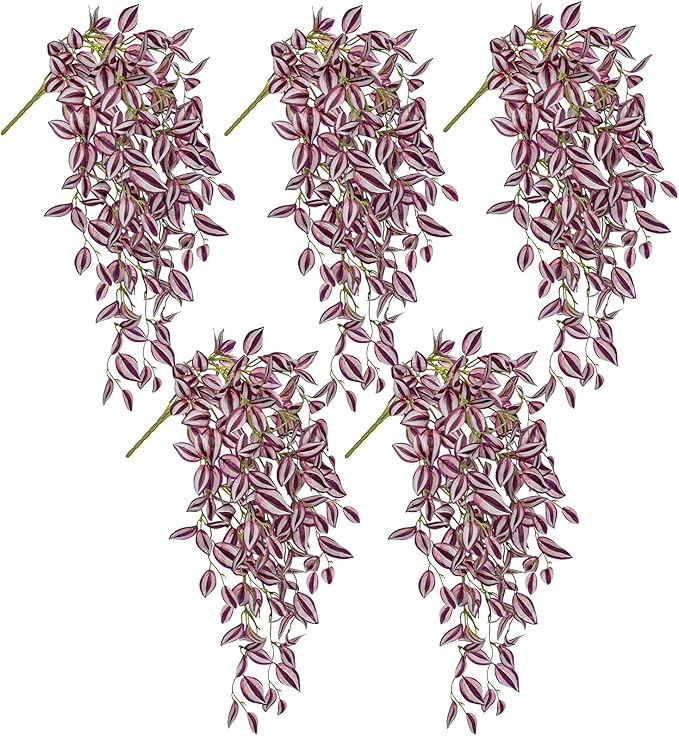 Artificial Wandering Jew Hanging Plants, 5 Pack, 22-Inch PVC Faux Greenery