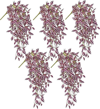 Artificial Wandering Jew Hanging Plants, 5 Pack, 22-Inch PVC Faux Greenery