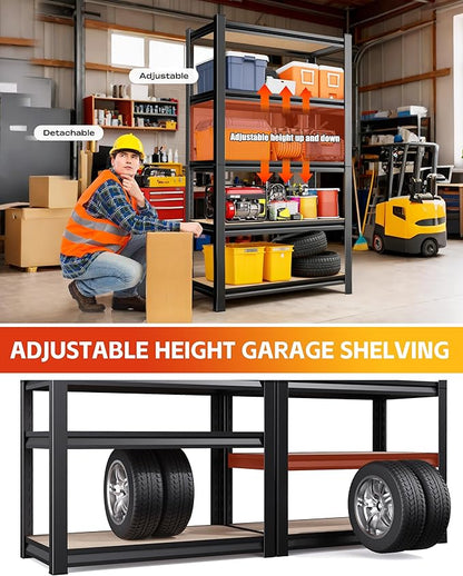 AOAORRG Set of 2 Garage Shelving Heavy Duty Storage Shelves, Metal Adjustable Shelving Unit, Utility Garage Organizer Shelf for Basement, Pantry, Kitchen, Warehouse, 15.7" Dx33.5 Wx35.4 H, Black