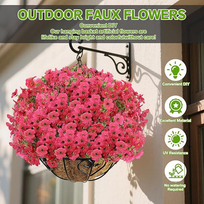 Artificial Flowers for Outdoor,Silk Flowers No Fade Fake Plastic Flowers UV Resistant Faux Plants for Outdoors Outside Front Porch Hanging Planter Window Box Garden Home Decoration,13 Pack(Rose)