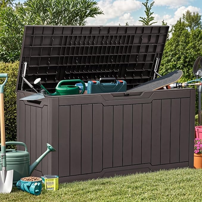 Deck Box 80 Gallon Resin Lockable Storage, Dark Brown
