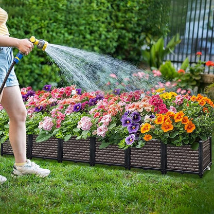 Large Planters for Outdoor Plants 14" Tall Planter Box, Raised Beds for Gardening Self Watering, Elevated Planter Box with Legs, Rectangular Garden Planters for Outdoor Plants Flowers, 94.4"L x 15.7"W