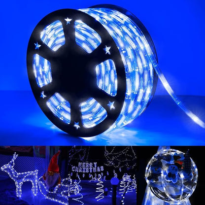 50ft LED Rope Lights Outdoor, 360 LED Connectable and Flexible Tube Lights with 8 Modes, Waterproof LED Rope Lighting for Garden Patio Bedroom Party Pool Indoor Outdoor Christmas Decor (White & Blue)