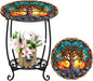 Outdoor Side Table Round Small Mosaic Patio Accent Indoor End Plant Coffee Tea Table for Yard Patio Porch Garden Living Room, Bedroom(Tree of Life Style,18 Inch)