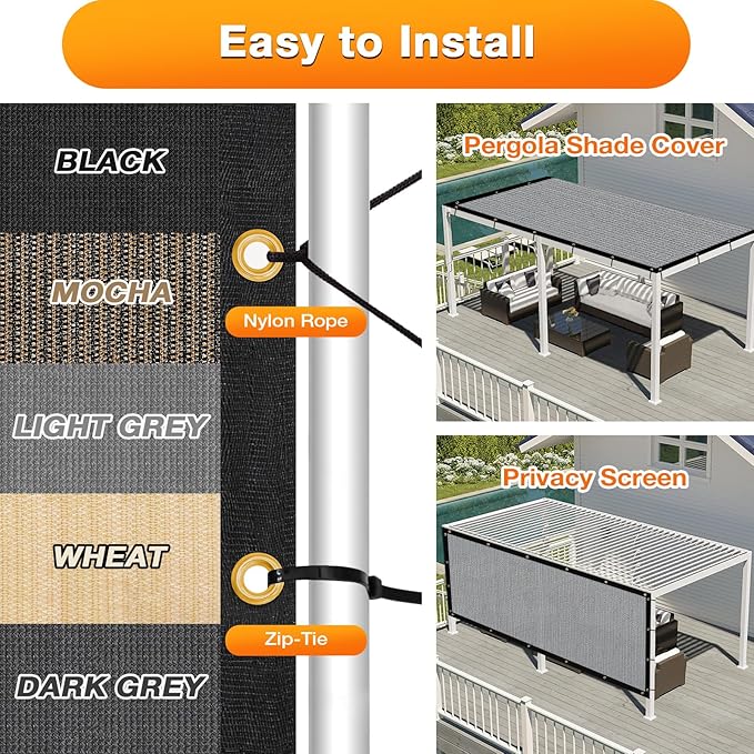 Artpuch Outdoor Pergola Shade Cover 10x24 FT Sun Shade Cloth with Grommets Light Grey 90% UV Protection Canopy Patio Privacy Screen (Customized Available)