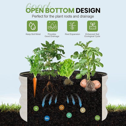 G GOOD GAIN Round Raised Garden Bed - 3Pcs 2x2x1ft Galvanized Steel Planter Boxes Outdoor with Rubber Edge Trim | Metal Raised Beds for Gardening Vegetables Flowers Fruits Herbs (White)
