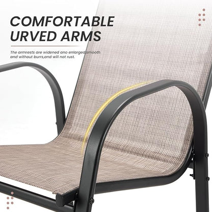 HOMREST Outdoor Bar Height Stools Set of 4,High Back Patio Chairs with Armrests,Textilene Chairs with Breathable Fabric & Metal Frame for All Weather,Taupe