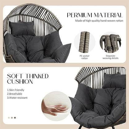 JAMFLY Egg Chair Wicker Outdoor Chairs, Oversized Patio Chair Oversized Lounger Chair with Cushion for Indoor Living Room, Bedroom, Outside Patio Backyard Balcony, Dark Gray