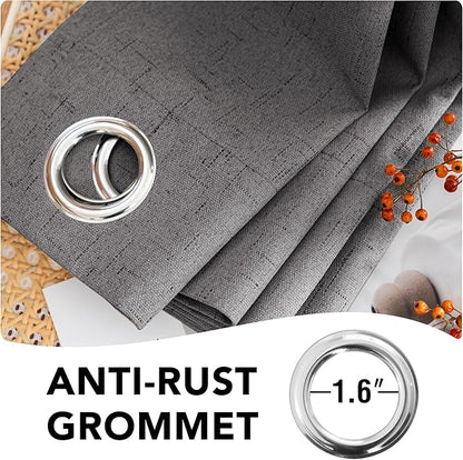 H.VERSAILTEX Linen Blackout Curtains 54 Inches Long 100% Absolutely Blackout Thermal Insulated Textured Linen Look Curtain Draperies Anti-Rust Grommet, Energy Saving with White Liner, 2 Panels, Grey