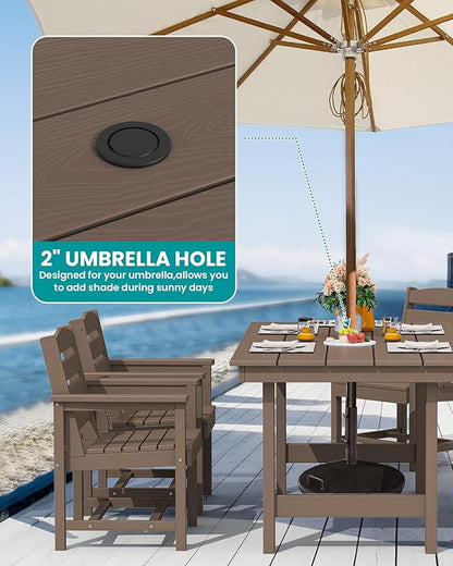 SERWALL Patio Dining Sets for 6 Person, HDPE Dining Set with 6 Armless Chairs, Coffee
