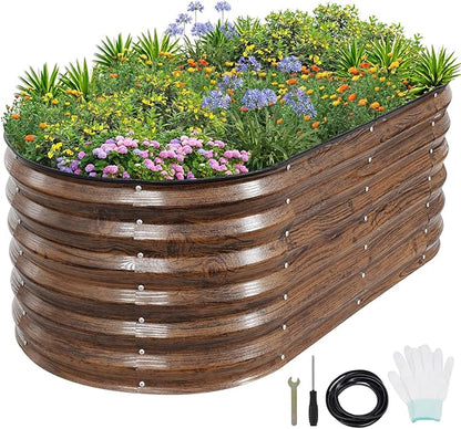1MORE Galvanized Raised Garden Bed- Planter Garden Boxes Outdoor, Raised Beds for Gardening, 4x2x1.4ft Metal Garden Bed Kit for Vegetables Flower, Planter Raised Bed with Protective Tape & Tools.Grain