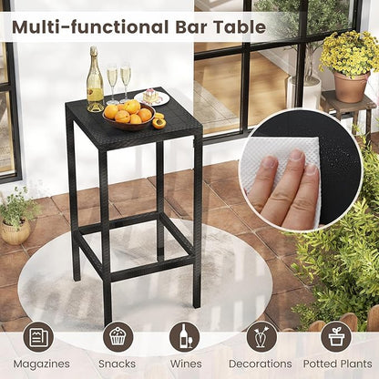 COSTWAY 3 Pieces Patio Bar Set, Modern Outdoor Bistro Set with 2 Chairs and 1 Square Bar Table, Curved Backrest and Armrests, Metal Frame, for Garden, Balcony, Poolside, Black