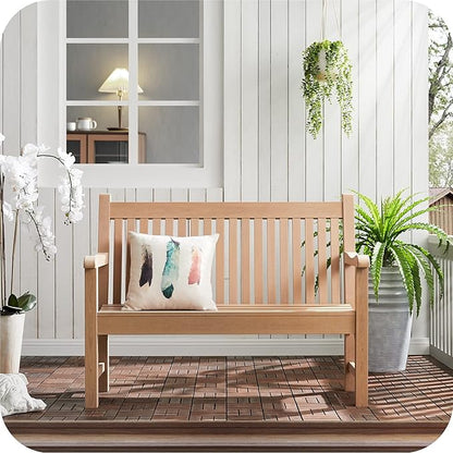 Psilvam 2-Person Poly Lumber Outdoor Bench with 700 Lbs Weight Capacity – Weatherproof Garden Seating for, Balcony Porch & Park, All-Weather Fade-Resistant Patio Furniture (Teak Color)