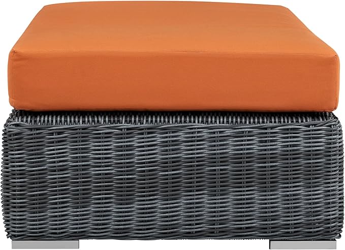 Modway Summon Wicker Rattan Outdoor Patio Sunbrella® Fabric Rectangle Ottoman in Canvas Tuscan