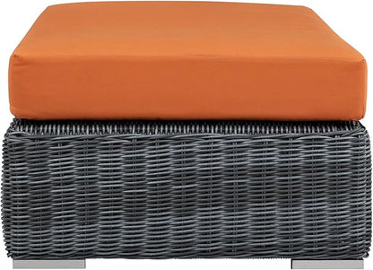 Modway Summon Wicker Rattan Outdoor Patio Sunbrella® Fabric Rectangle Ottoman in Canvas Tuscan