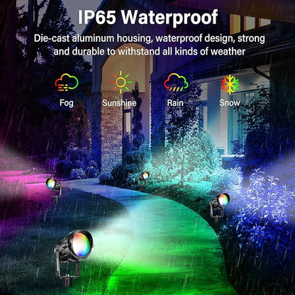 Halloween Christmas Spotlight Outdoor Color Changing Landscape Spotlights,12W RGBW LED Outdoor Spot Lights for Yard Garden Decor,Waterproof 110V Plug in Landscape Lighting with Remote,2 Packs
