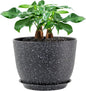 12inch Large Plant Pot, Modern Plastic Planter with High Driange Holes and Saucer for Indoor Outdoor Garden Plants and Flowers, Black Speckles