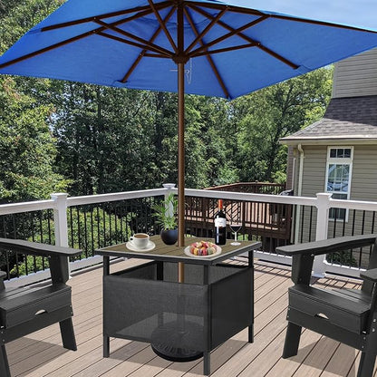 LZRS Adirondack Square Outdoor Side Table with Umbrella Hole, Pool Composite Patio Table,HDPE End Tables for Backyard,Pool, Indoor Companion, Easy Maintenance & Weather Resistant(Light Brown)
