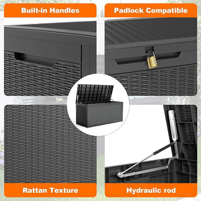 Deck Box, Black Resin Outdoor Storage, 100 Gallon Capacity