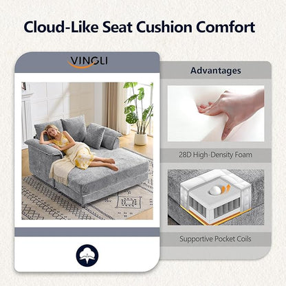 VINGLI Modern Floating Chaise Lounge Chair with Acrylic Legs, Upholstered Cushion Deep Seat Lounge Sofa with Iron-Wood KD Frame, Pillow Armrest, Accent Chair for Living Room, Play Room Apartment