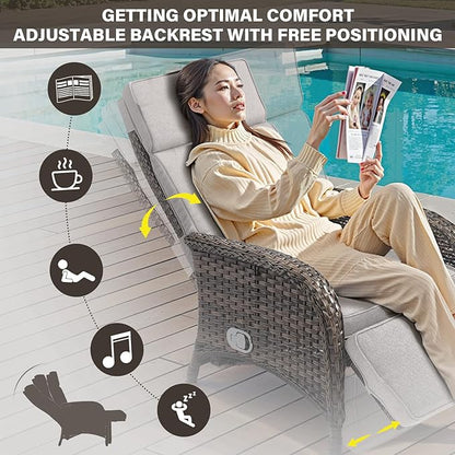 Belord Patio Furniture Set - 6-Piece Wicker Loveseat Outdoor Daybed Furniture Set with Recliner Lounge Chairs Set of 2 and Side Table, All-Weather Outdoor Patio Conversation Set for Deck Pool Backyard