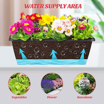 CADUKE Railing Planter Boxes 6 PCS, Planter Boxes with Adjustable Bracket, Deck Rail Planters for Outdoor Plants, Flower Pots for Balcony Garden Decor, Gray