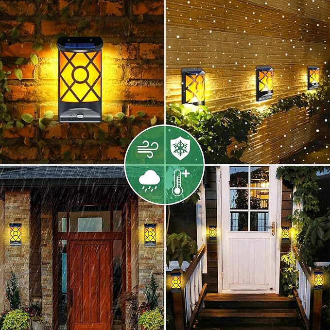 Wall Lights, Black Solar Flame Lantern with Dancing LED Flames
