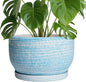 SQOWL Ceramic Plant Pots - 10 Inch Ceramic Flower Pots with Drainage Hole and Saucer, Round Large Planter for Indoor Outdoor, Decorative Modern Planter, Kitchen Decor, House Warming Gifts, Blue
