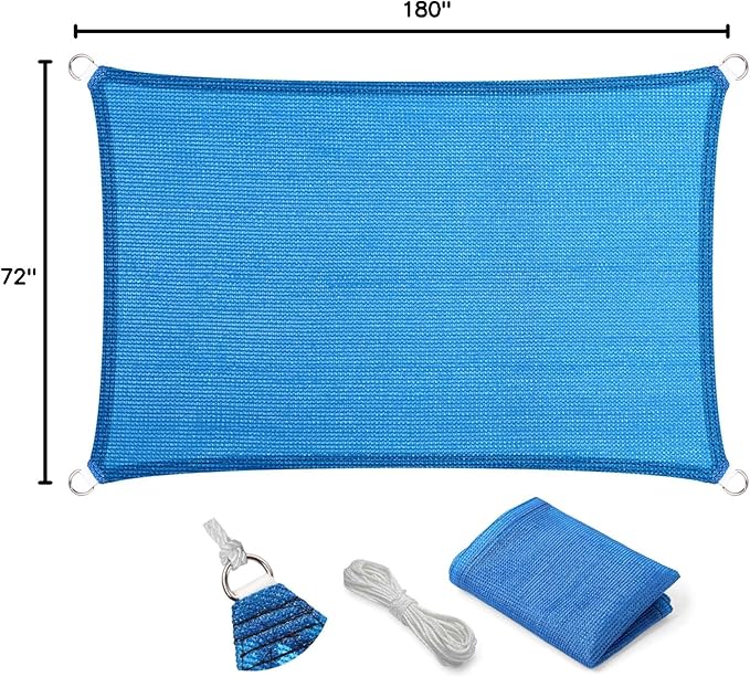 Eden's Decor Straight Flat-Edged Sun Shade Sail Rectangular 6' x 15' Blue UV-Blocking Outdoor Canopy Fabric Cloth Awning for Pergola Patio Garden Backyard Custom Size