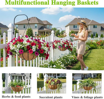 Hanging Planters Basket Set of 3 Hanging Flower Pots 10 Inch Chain Round Wire Plant Holder with Coco Coir Liner Garden Watering Hanging Baskets for Patio Garden Outdoor1