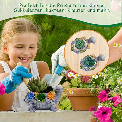 2pcs Small Turtle Planter Window Decor - Resin Succulent Plant Pot with Drainage Hole, Cute Planters for Indoor Plants, Unique Flower Pot Office/Home/Desktop Decoration, Ideal Gifts for Women