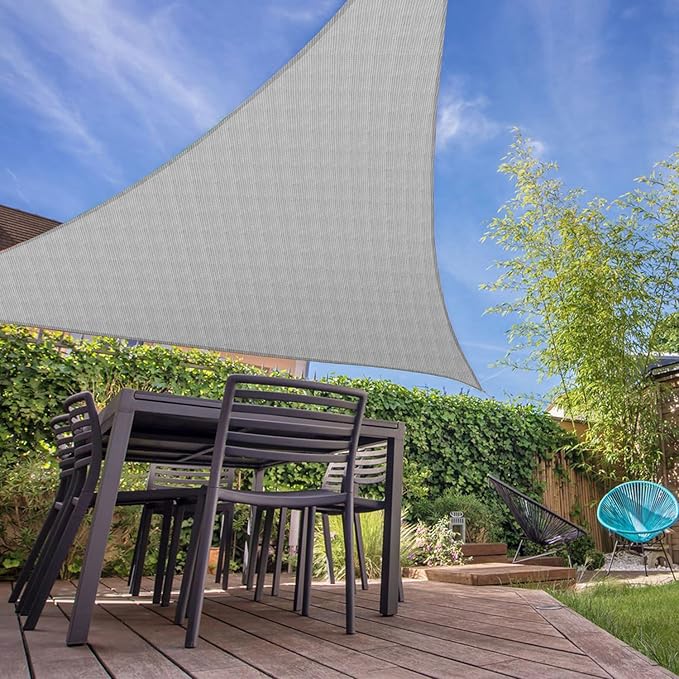 E&K Sunrise 27' x 27' x 27' Sun Shade Sail Triangle Canopy Shade Cover UV Block for Patio Backyard Garden Outdoor (Light Gray)
